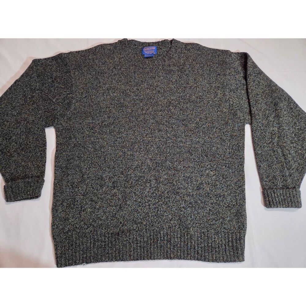 PENDLETON SHETLAND WOOL CREWNECK PULLOVER KNIT SWEATER GREEN BROWN MENS SIZE XL